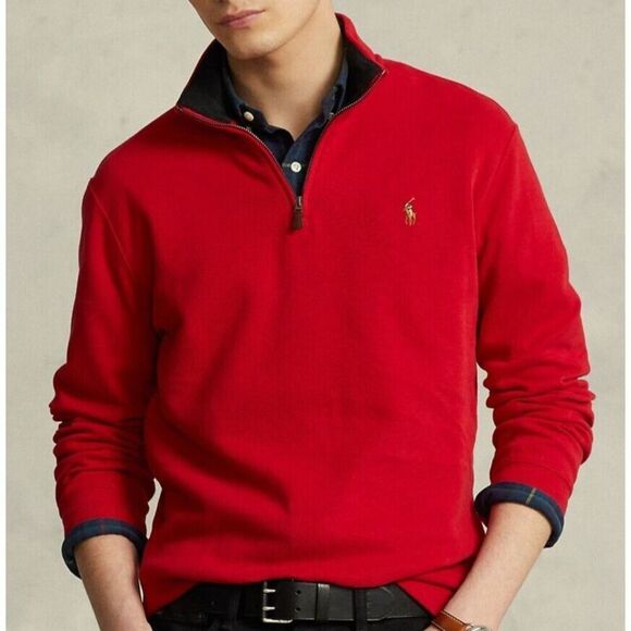 Polo Ralph Lauren Men's Sz Large Red Estate-Rib Cotton 1/4 Zip Pullover - Picture 9 of 9
